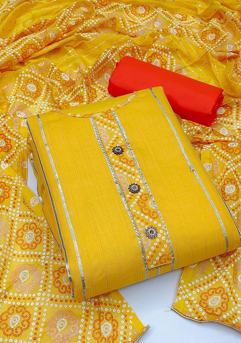 Yellow Printed Pure Cotton Kurta Set