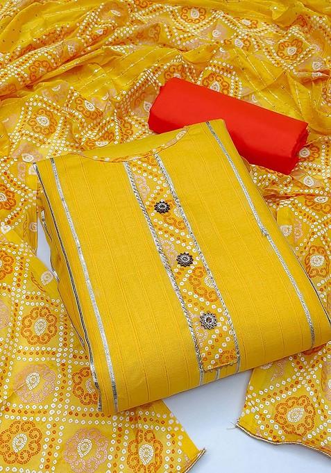 Yellow Printed Pure Cotton Kurta Set