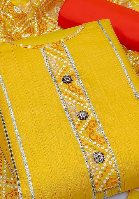 Yellow Printed Pure Cotton Kurta Set