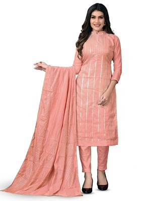 Peach Solid Poly Blend Kurta Set