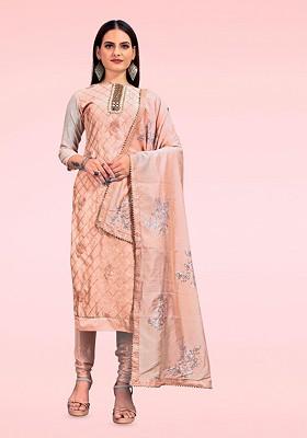 Peach Embellished Poly Blend Kurta Set