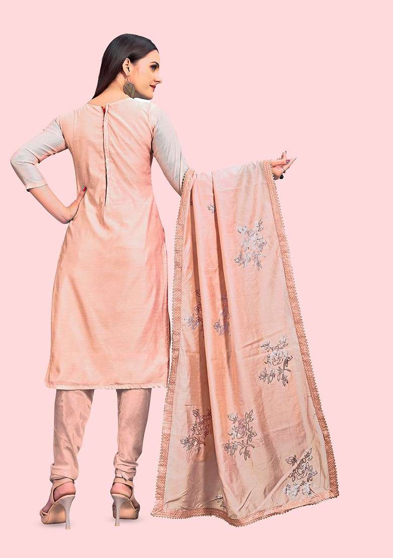 Peach Embellished Poly Blend Kurta Set - Indya