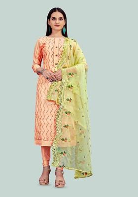 Peach Embellished Poly Blend Kurta Set