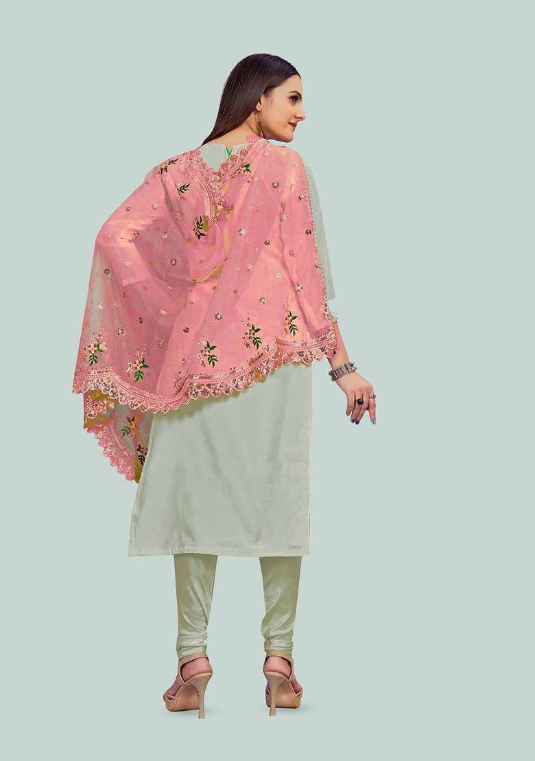 Grey Embellished Poly Blend Kurta Set - Indya