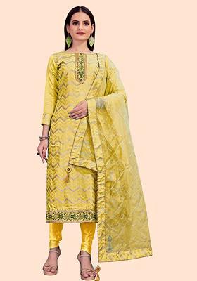 Yellow Woven Poly Blend Kurta Set