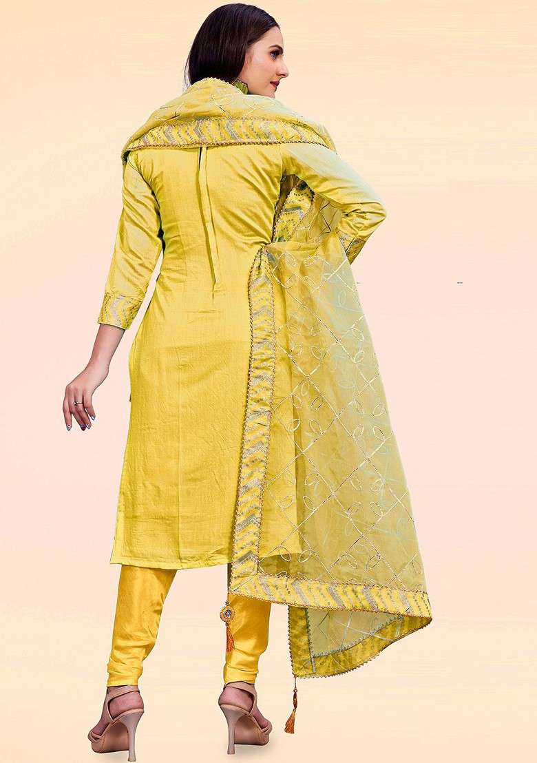 Yellow Jacquard Blended Pakistani Suit Set - Indya