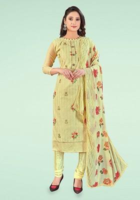 Yellow Floral Print Poly Blend Kurta Set