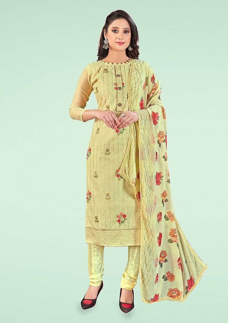 Yellow Embroidered Poly Straight Kurta Set - Indya