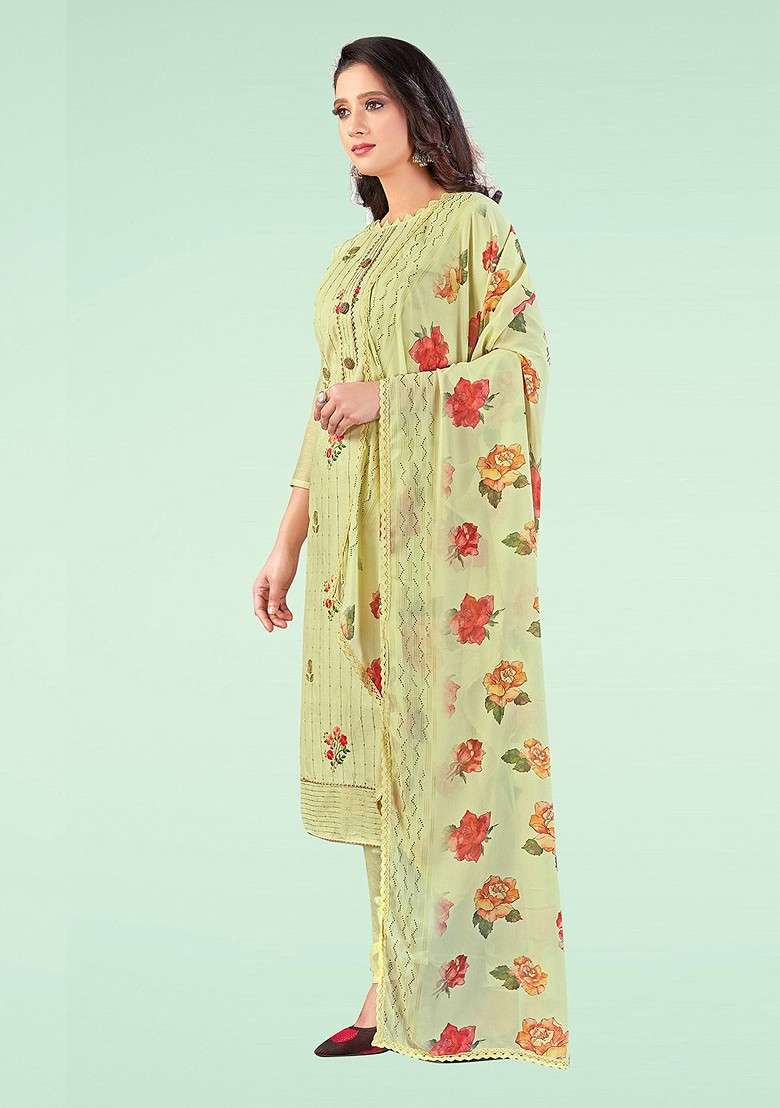 Yellow Embroidered Poly Straight Kurta Set - Indya