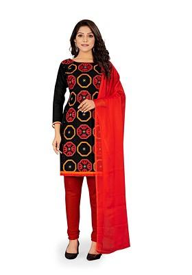 Black Embroidered Poly Blend Kurta Set