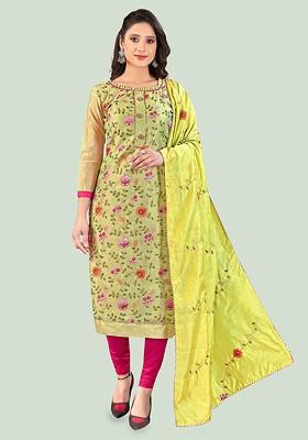 Green Embroidered Chanderi Kurta Set