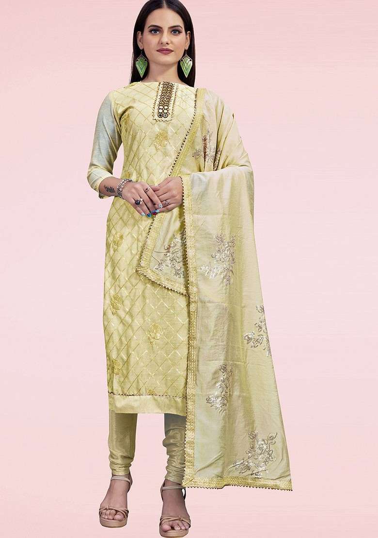 Beige Jacquard Blended Straight Kurta Set - Indya