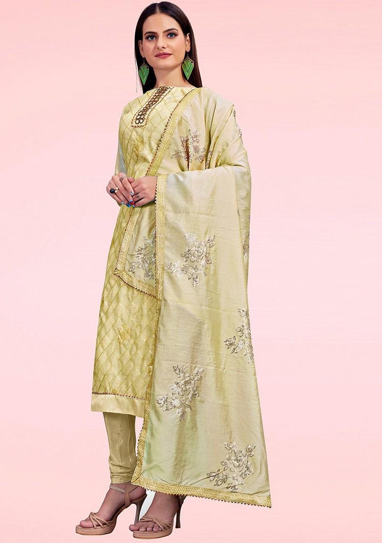 Beige Embellished Poly Blend Kurta Set - Indya