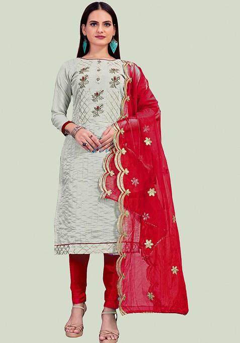 Grey Embroidered Poly Blend Kurta Set