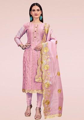 Pink Embellished Poly Blend Kurta Set