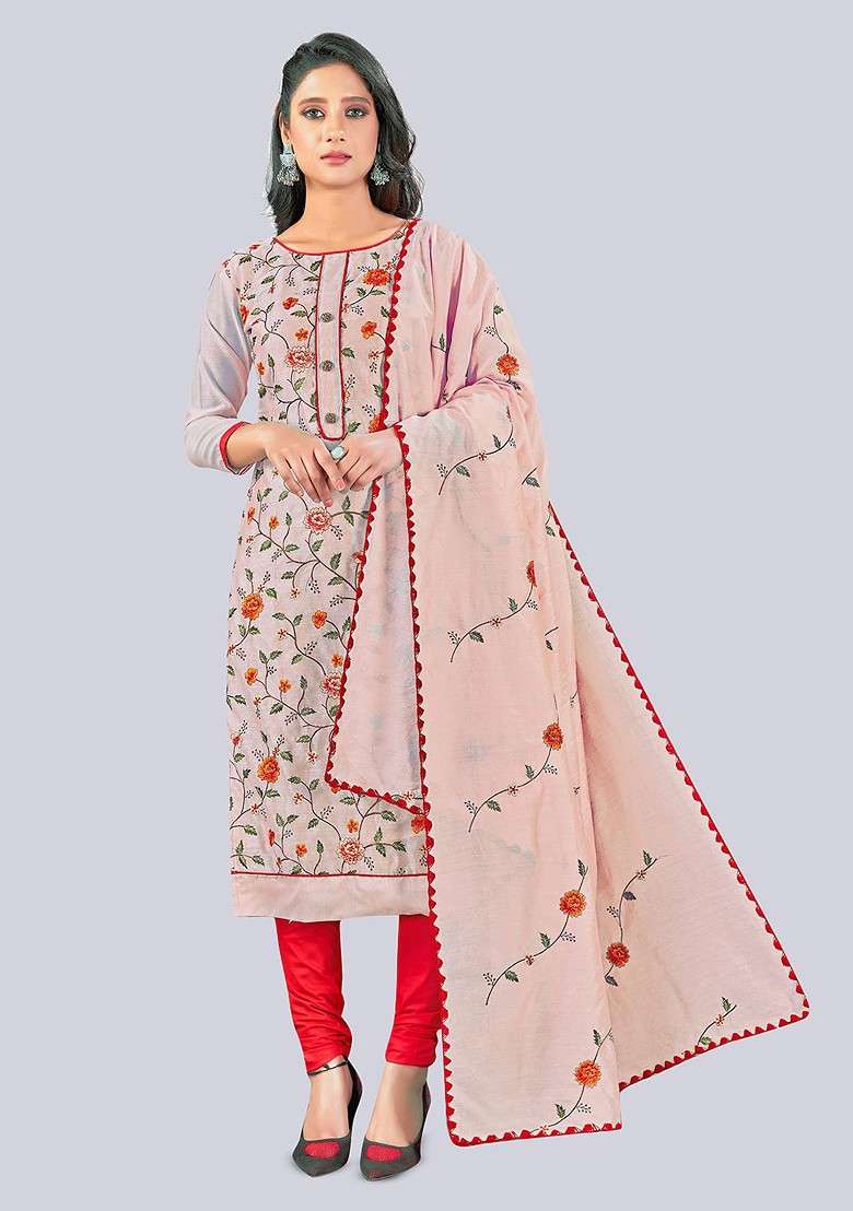 Peach Embroidered Poly Blend Kurta Set - Indya