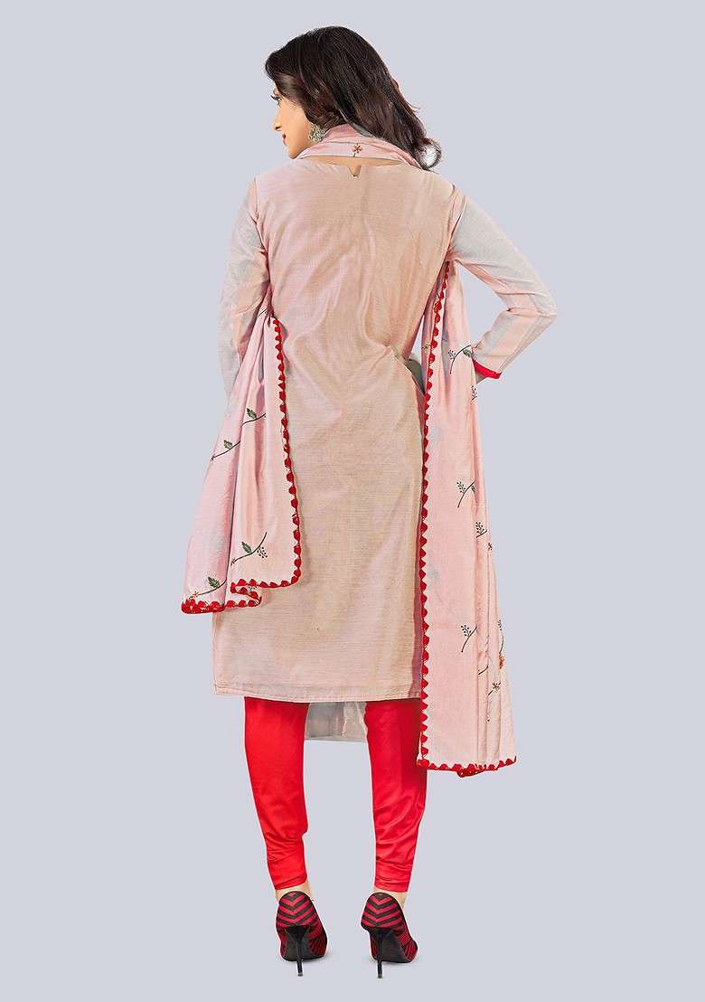 Peach Embroidered Poly Blend Kurta Set - Indya