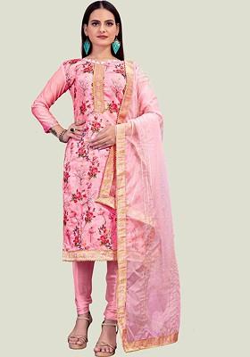 Pink Floral Print Poly Blend Kurta Set