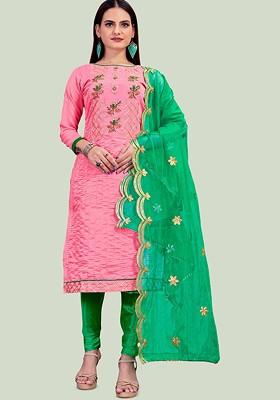 Pink Embroidered Poly Blend Kurta Set