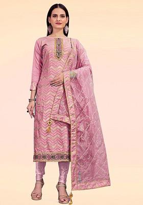 Pink Printed Poly Blend Kurta Set