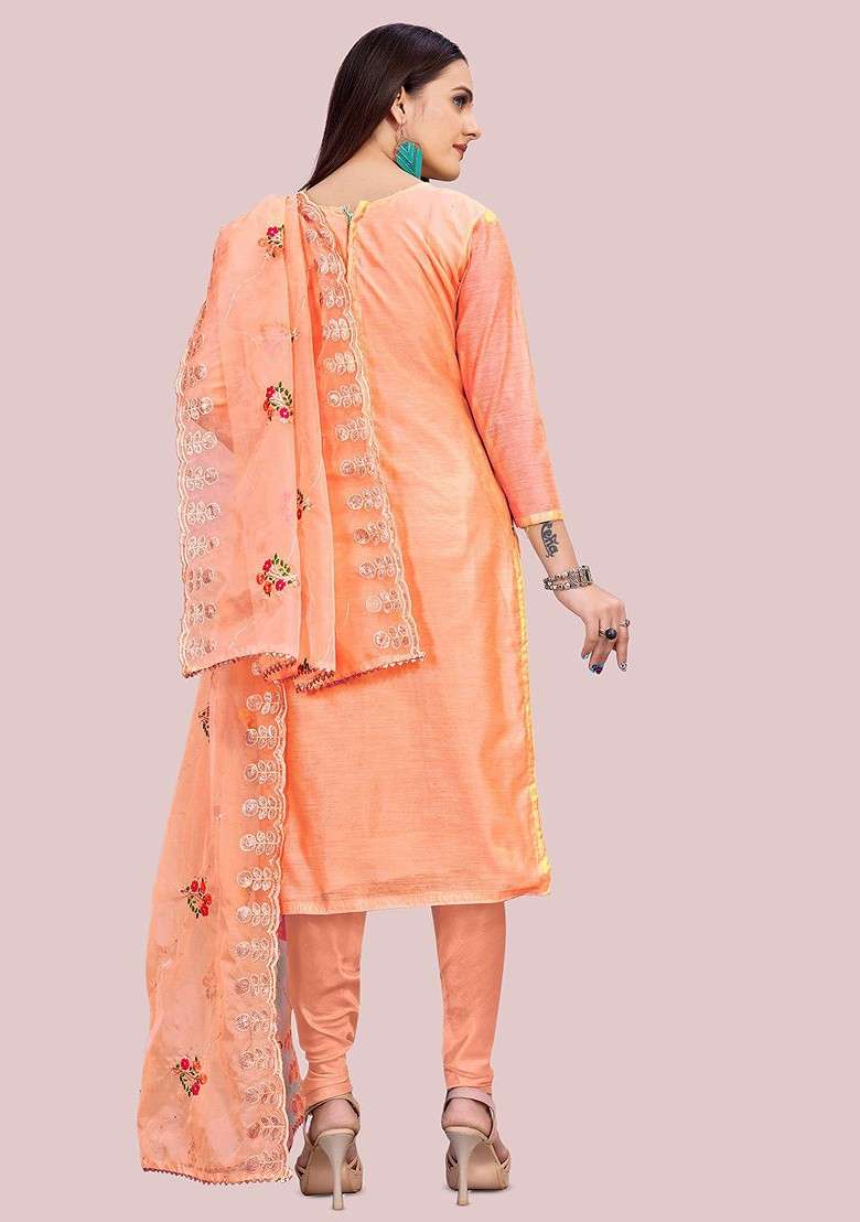 Peach Chikankari Cotton Straight Kurta Set - Indya