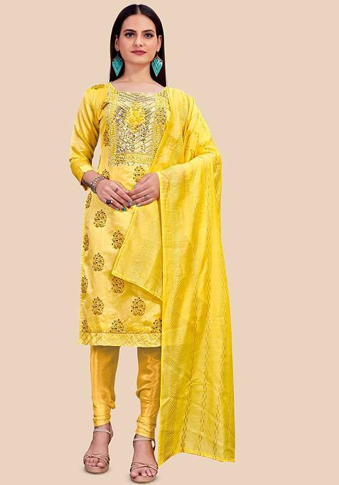 Yellow Embellished Cotton Kurta Set