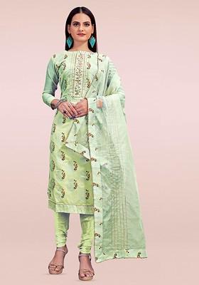 Green Printed Poly Blend Kurta Set