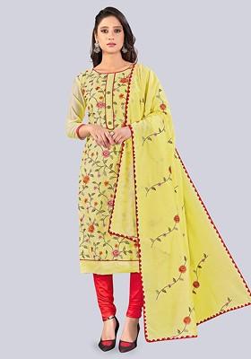 Yellow Floral Print Poly Blend Kurta Set