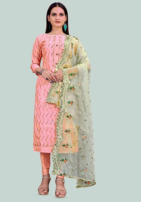 Pink Embroidered Poly Blend Kurta Set