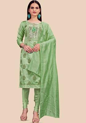 Green Printed Cotton Kurta Set