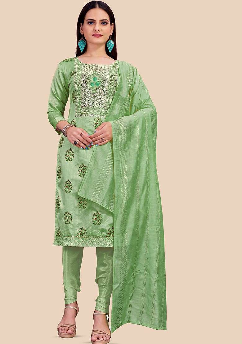 Green Printed Cotton Kurta Set - Indya