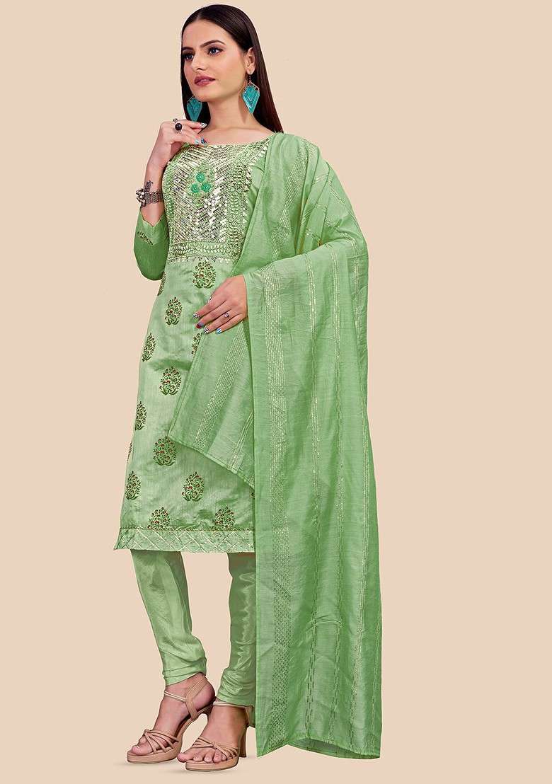 Green Printed Cotton Kurta Set - Indya