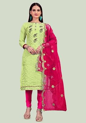 Green Embroidered Cotton Kurta Set