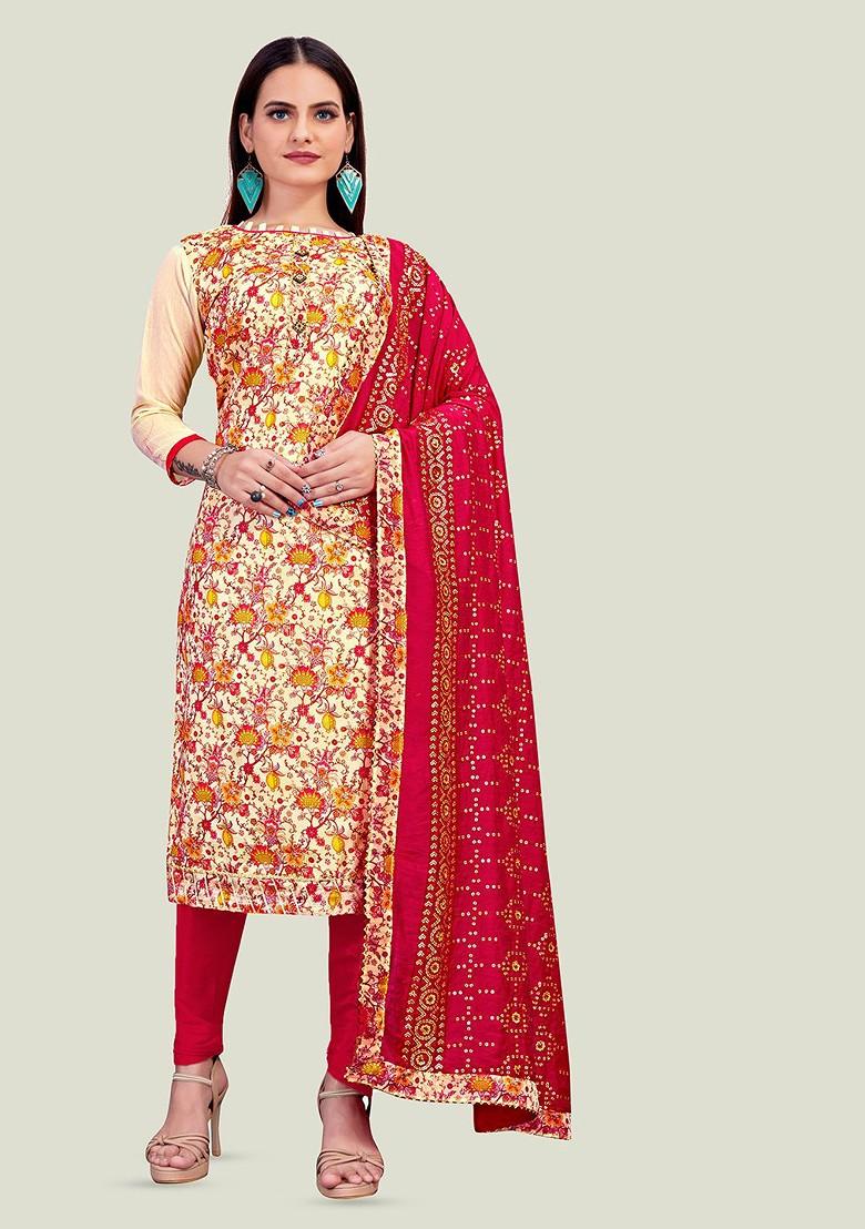 Beige Printed Poly Blend Kurta Set - Indya