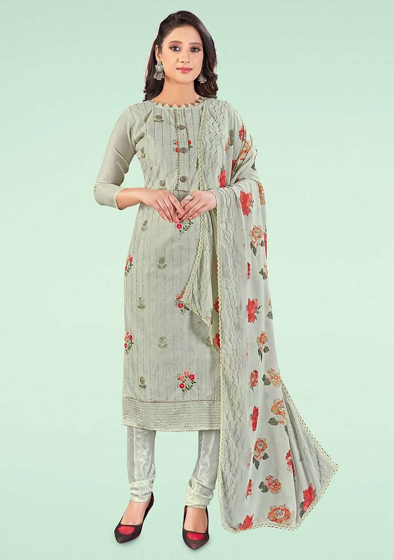 Grey Floral Print Poly Blend Kurta Set - Indya