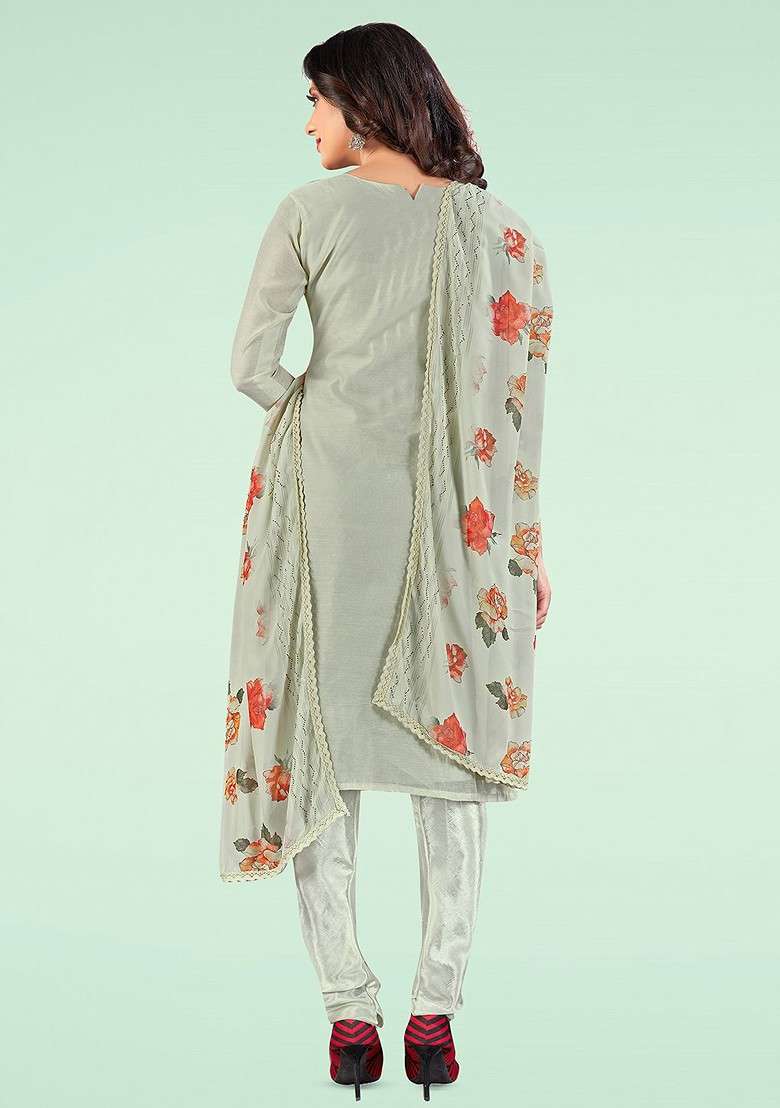 Grey Floral Print Poly Blend Kurta Set - Indya