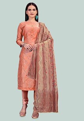 Peach Embroidered Cotton Kurta Set