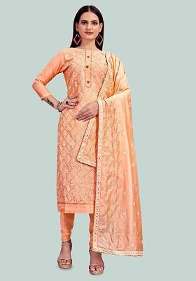 Peach Embroidered Cotton Kurta Set