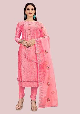 Pink Embroidered Cotton Kurta Set