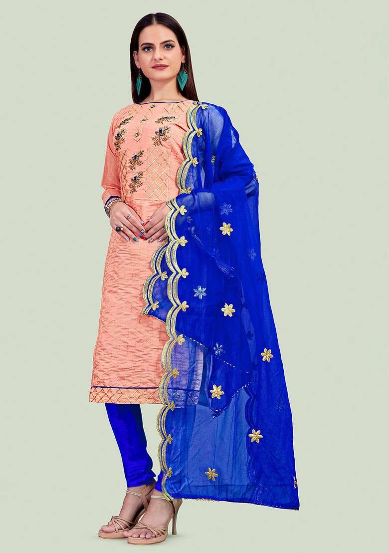 Peach Embroidered Cotton Pakistani Suit Set - Indya