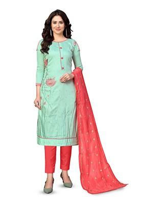 Sea Green Embroidered Poly Blend Kurta Set