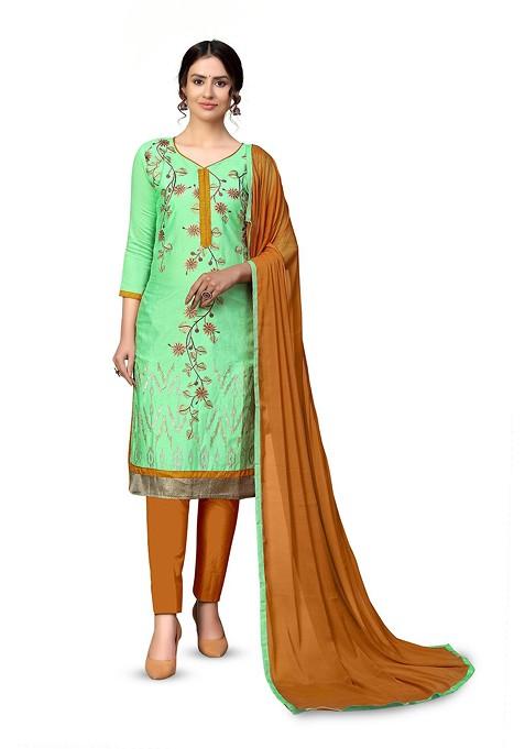 Green Embroidered Poly Blend Kurta Set