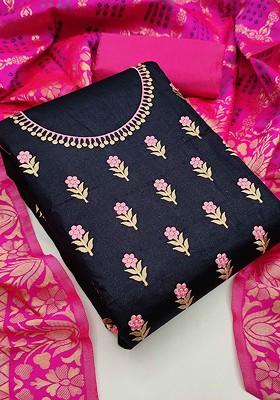 Black Embroidered Poly Blend Kurta Set