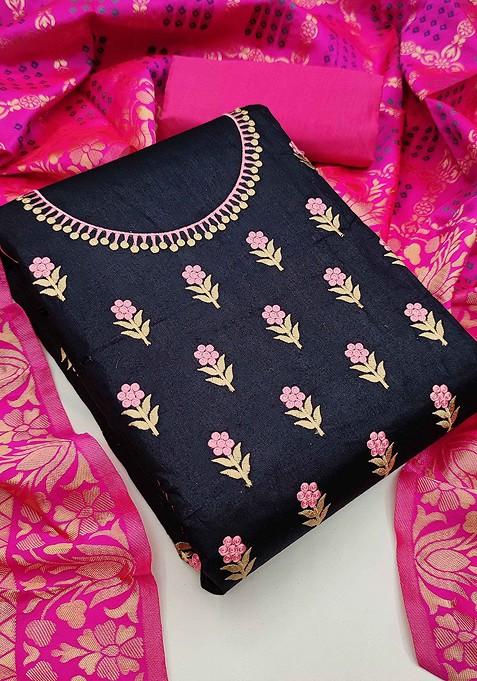 Black Embroidered Poly Blend Kurta Set