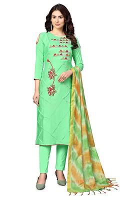 Green Embroidered Cotton Kurta Set