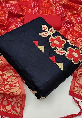 Black Embroidered Poly Blend Kurta Set