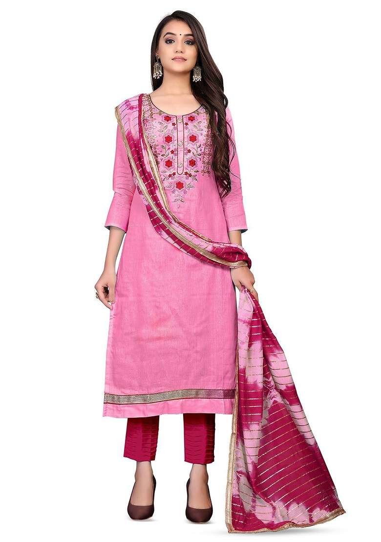 Pink Embellished Poly Blend Kurta Set - Indya
