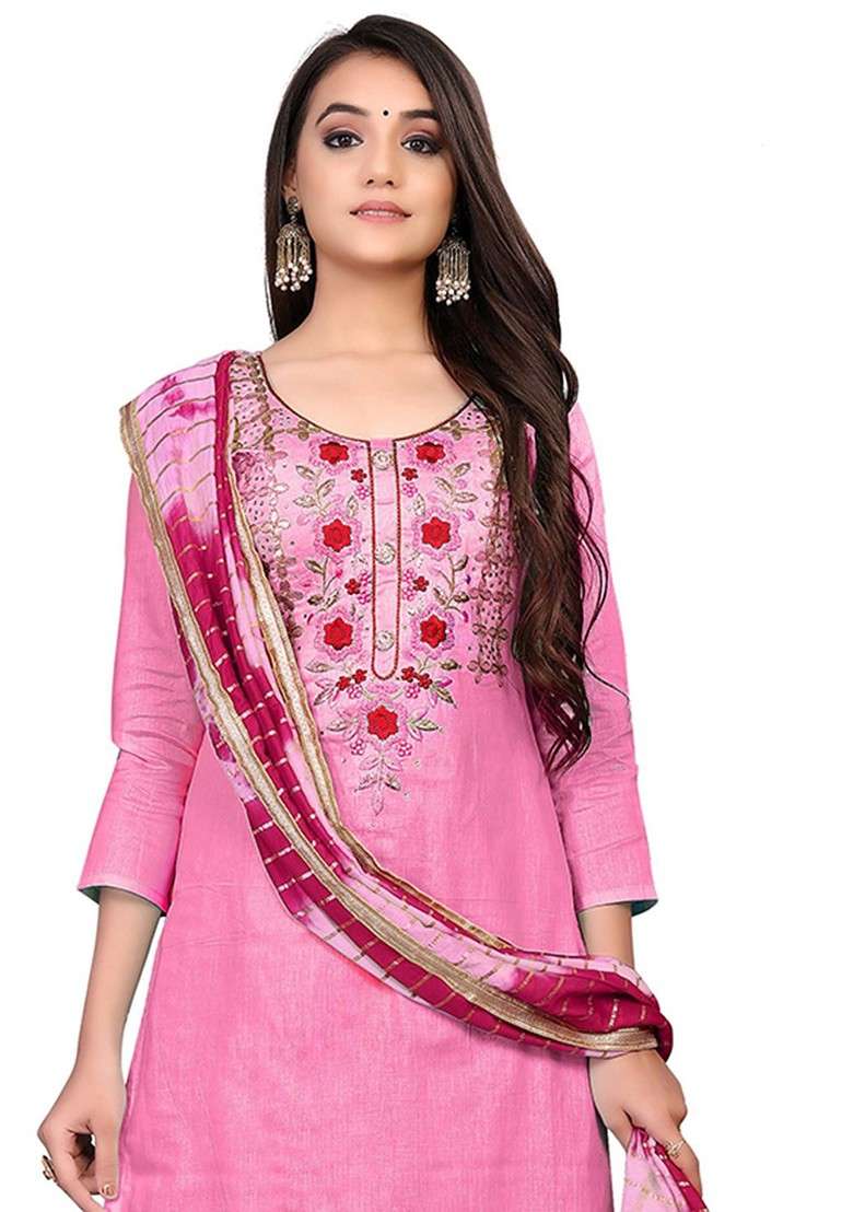 Pink Embellished Poly Blend Kurta Set - Indya