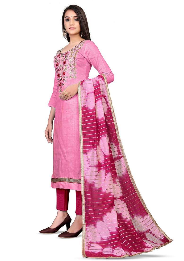 Pink Embellished Poly Blend Kurta Set - Indya