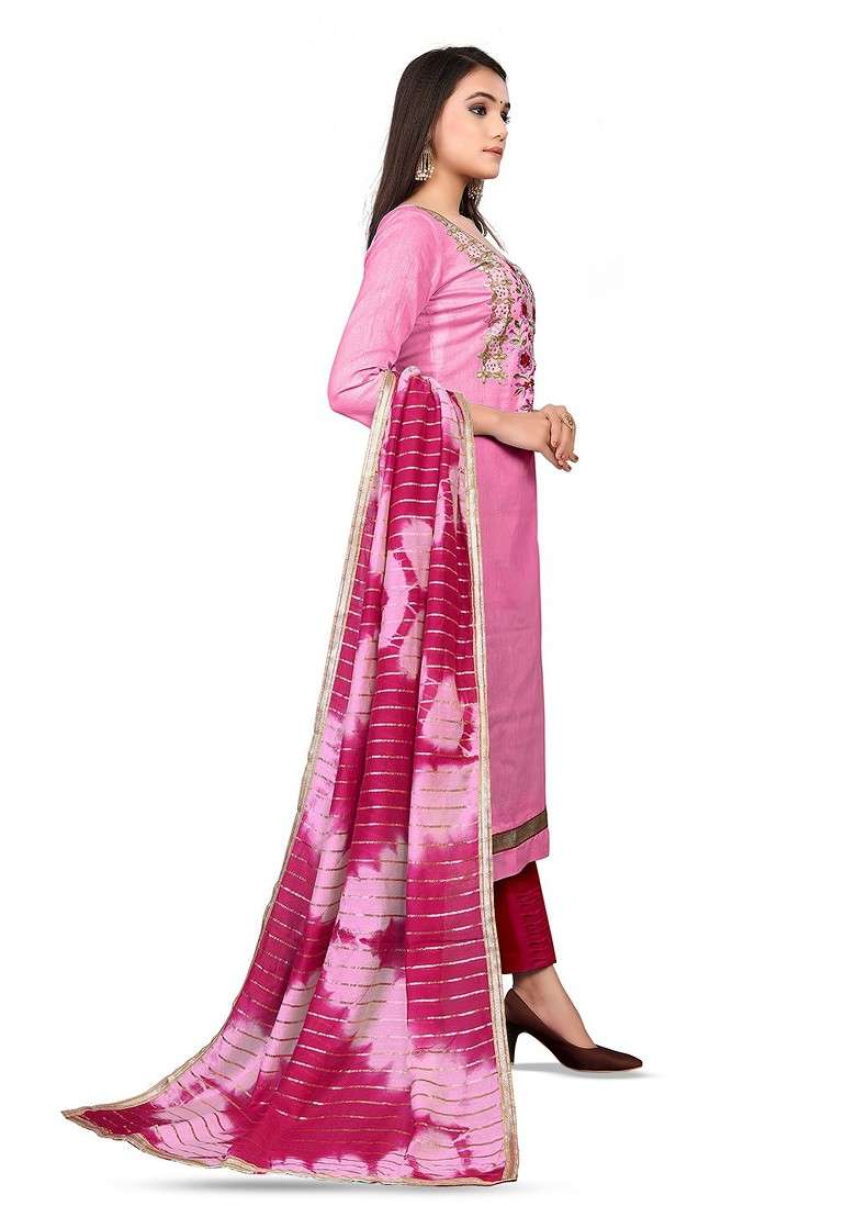 Pink Embellished Poly Blend Kurta Set - Indya
